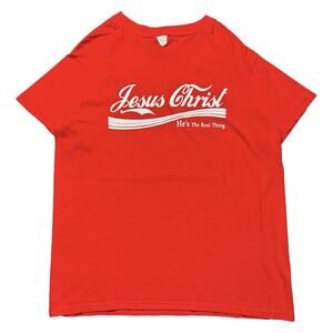 Vintage Jesus Christ He's the Real Thing Glitter print Coke Parody Women's M/L